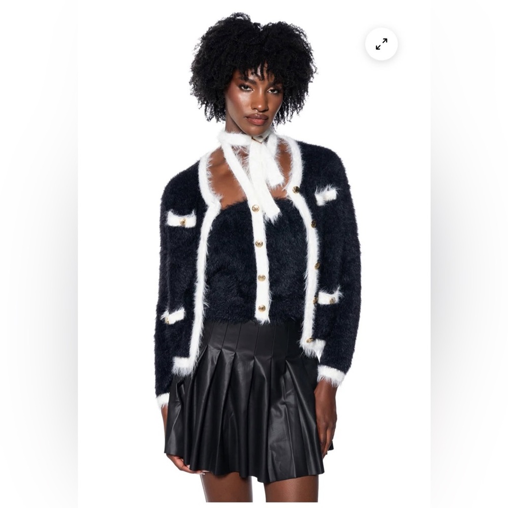 Chic Black and White Fuzzy Cardigan